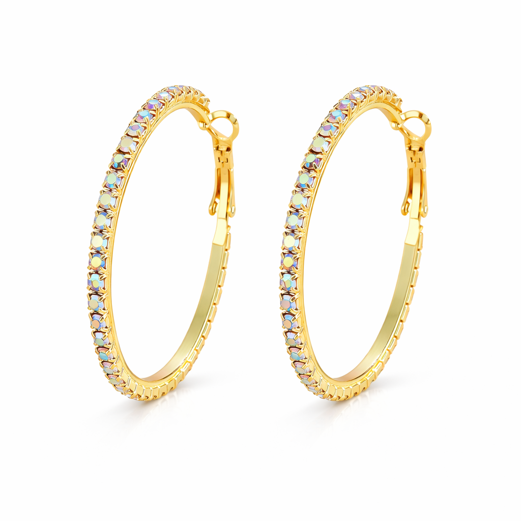 Aura Prism Hoops — Orecchini a Cerchio con Cristalli Iridescenti